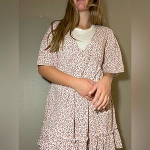 Cherry print flows dress scoop neck